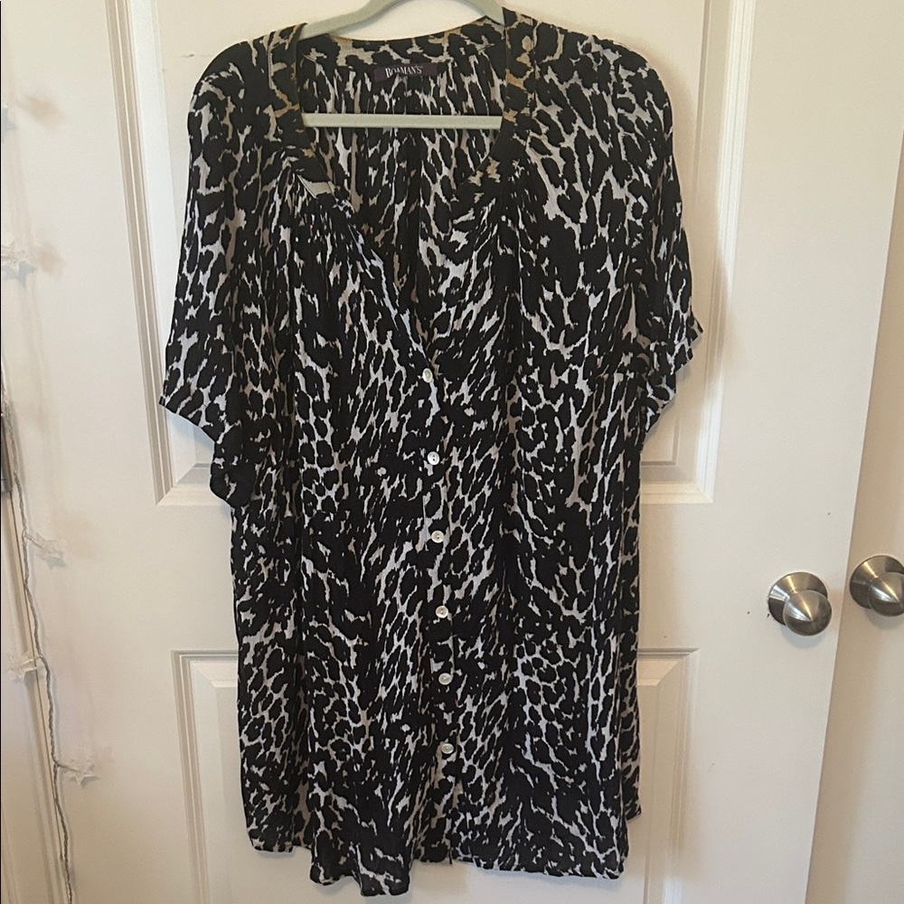 Roaman's Monochrome Animal Print Blouse